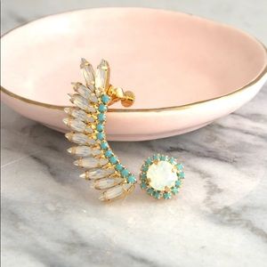 Ear Climber earring and stud set, gold, opal and turquoise